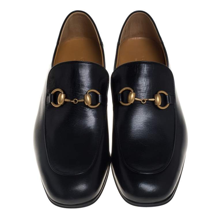 Pre Owned Gucci Black Leather Horsebit Quentin Slip On Loafers Size 40.5