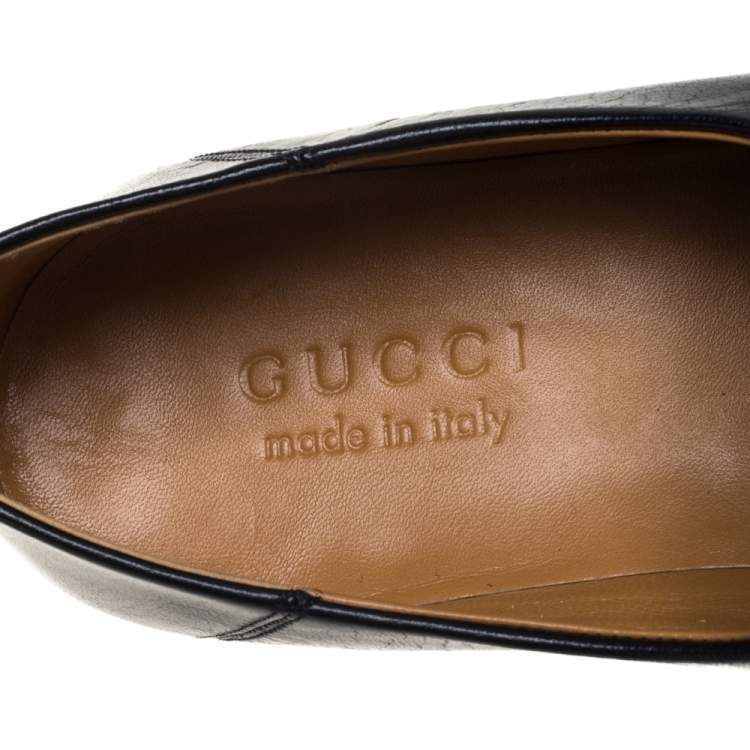 Pre Owned Gucci Black Leather Horsebit Quentin Slip On Loafers Size 40.5