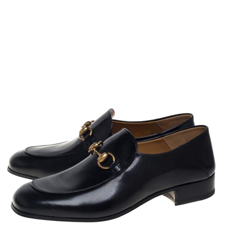 Pre Owned Gucci Black Leather Horsebit Quentin Slip On Loafers Size 40.5