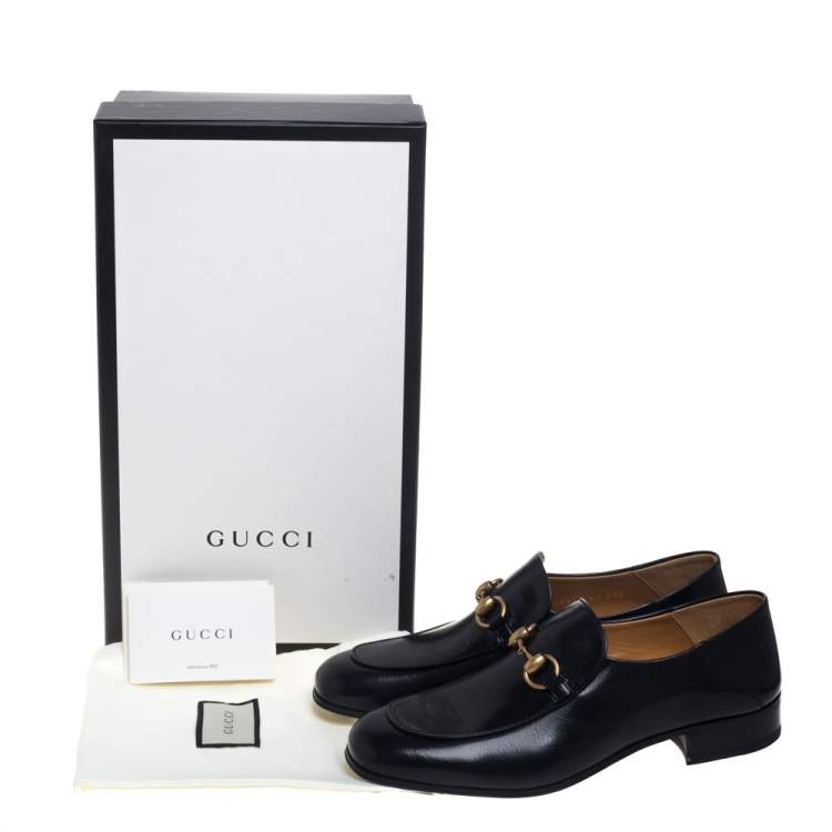 Pre Owned Gucci Black Leather Horsebit Quentin Slip On Loafers Size 40.5