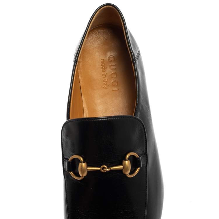 Pre Owned Gucci Black Leather Quentin Horsebit Loafers Size 44.5