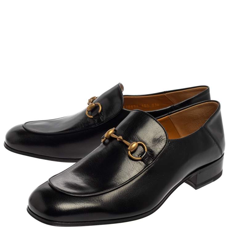 Pre Owned Gucci Black Leather Quentin Horsebit Loafers Size 44.5