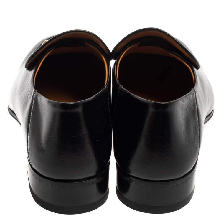 Pre Owned Gucci Black Leather Quentin Horsebit Loafers Size 44.5