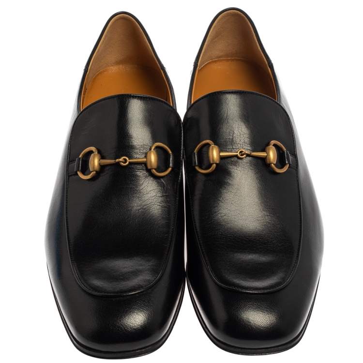 Pre Owned Gucci Black Leather Quentin Horsebit Loafers Size 44.5