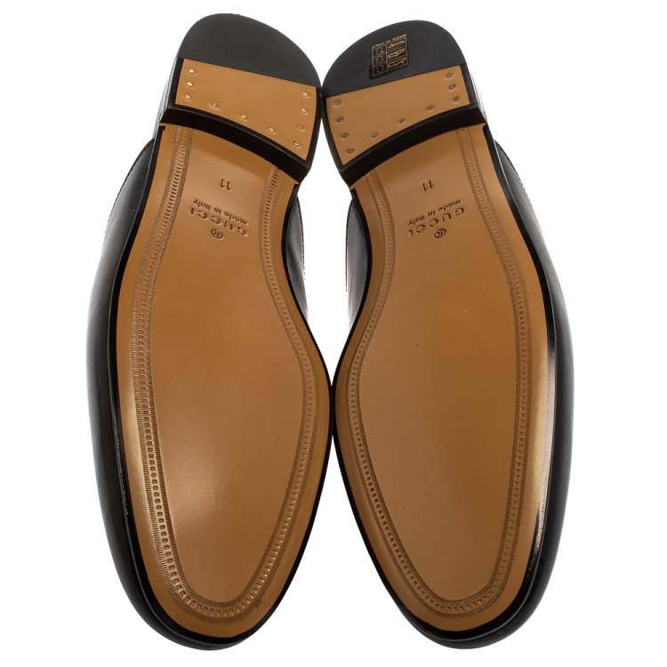 Pre Owned Gucci Black Tiger Embroidered Leather Princetown Horsebit Mules Size 45