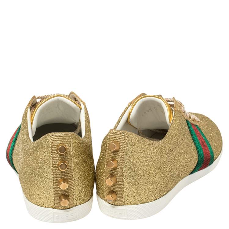 Pre Owned Gucci Gold Glitter Leather Bambi Sneaker Size 40