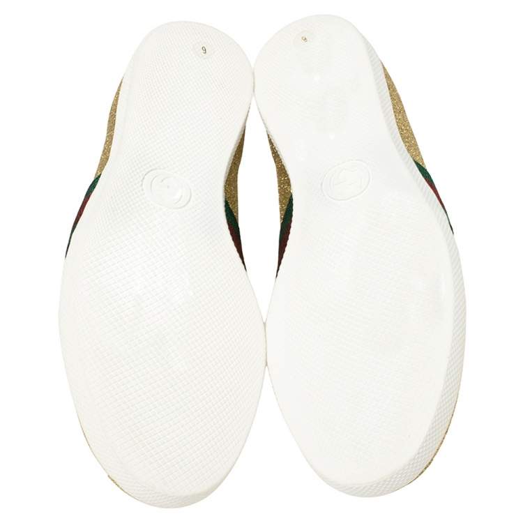 Pre Owned Gucci Gold Glitter Leather Bambi Sneaker Size 40