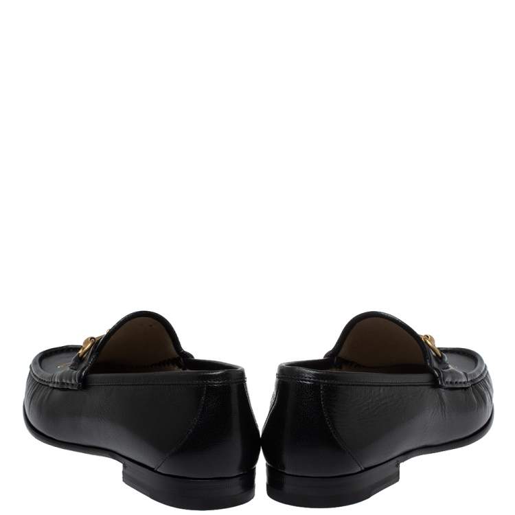 Pre Owned Gucci Black Leather Bee Embroidered Horsebit Slip On Loafers Size 43.5