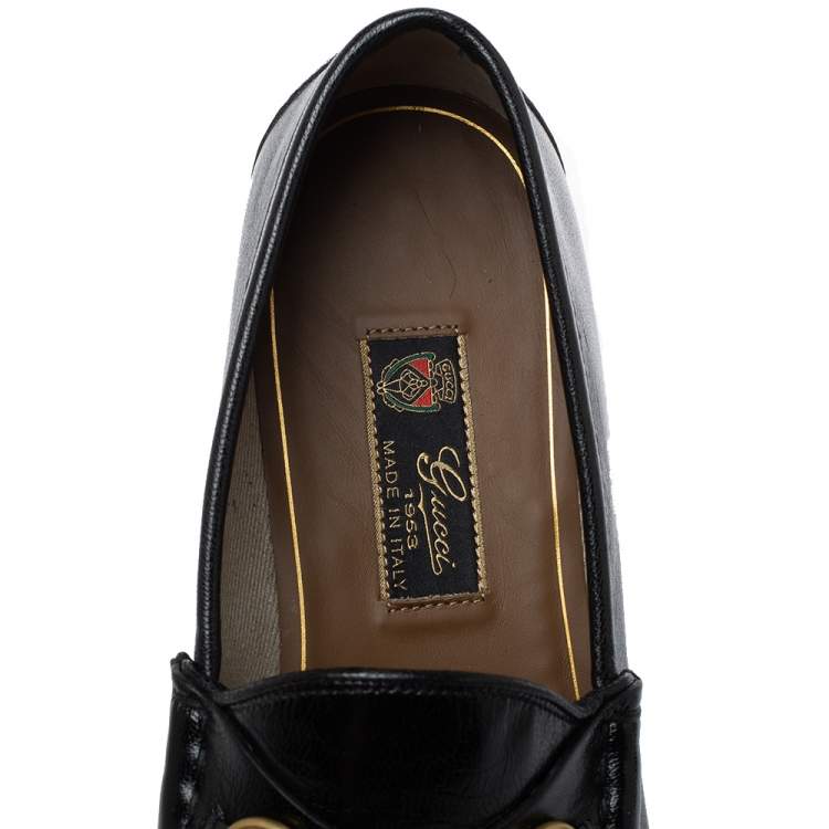 Pre Owned Gucci Black Leather Bee Embroidered Horsebit Slip On Loafers Size 43.5