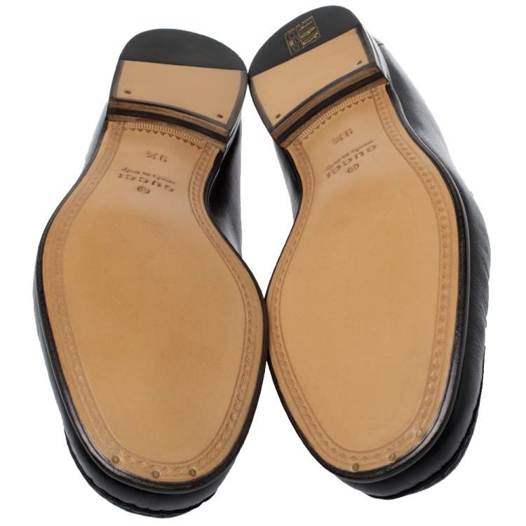 Pre Owned Gucci Black Leather Bee Embroidered Horsebit Slip On Loafers Size 43.5