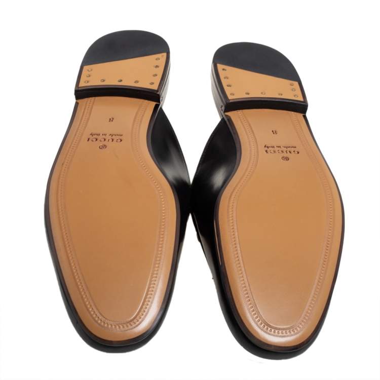 Pre Owned Gucci Black Tiger Embroidered Leather Horsebit Princetown Mules Size 42