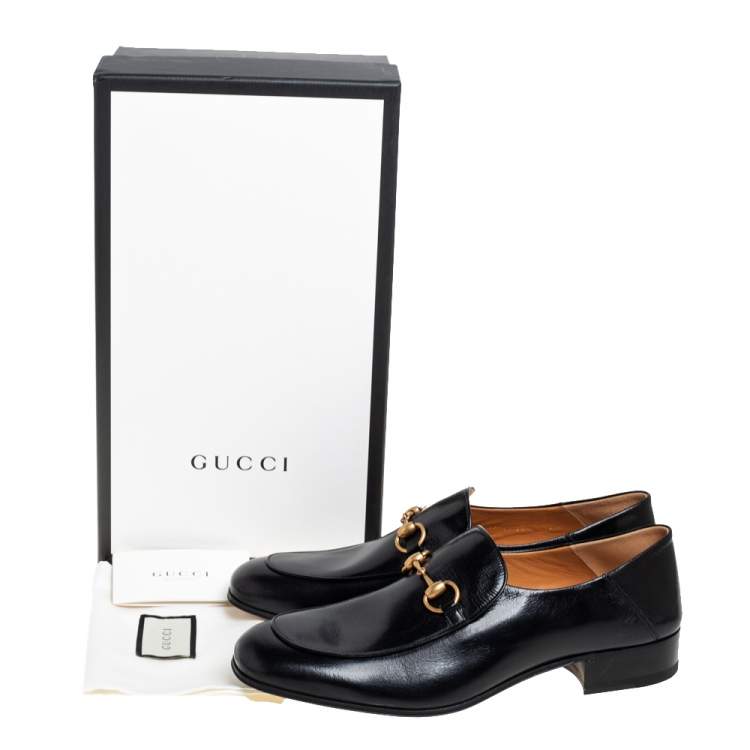 Pre Owned Gucci Black Leather Slip On Horsebit Loafers Size 44.5