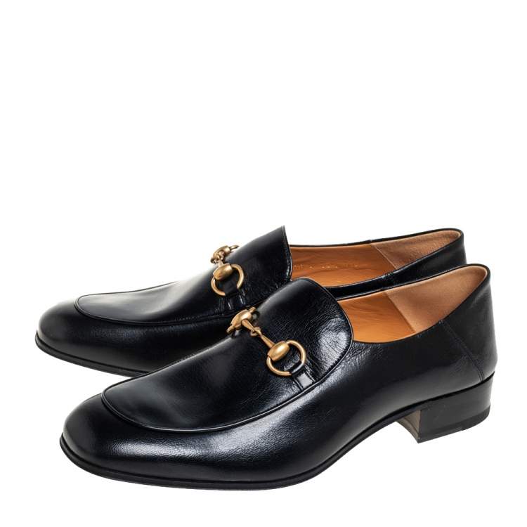 Pre Owned Gucci Black Leather Slip On Horsebit Loafers Size 44.5