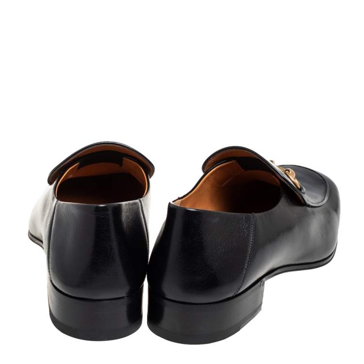 Pre Owned Gucci Black Leather Slip On Horsebit Loafers Size 44.5