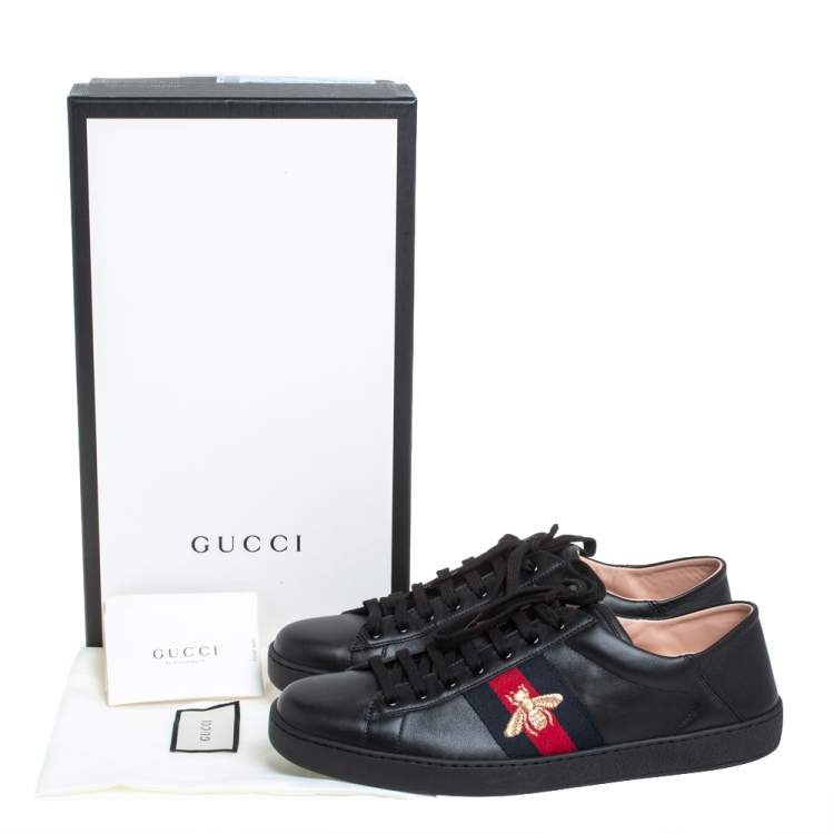 Pre Owned Gucci Black Leather Ace Sneakers Size 44.5