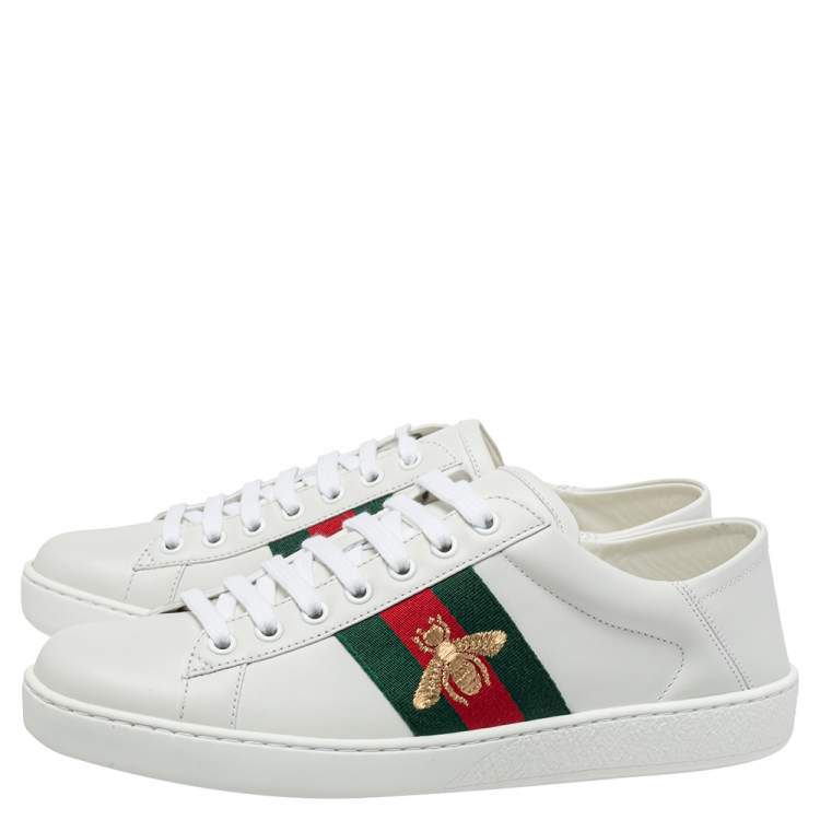 Pre Owned Gucci White Leather Ace Web Low Top Sneakers Size 40