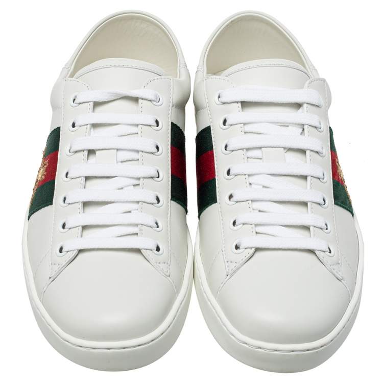 Pre Owned Gucci White Leather Ace Web Low Top Sneakers Size 40