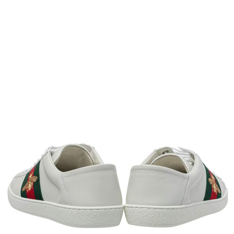 Pre Owned Gucci White Leather Ace Web Low Top Sneakers Size 40