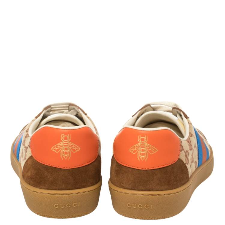 Pre Owned Gucci Beige/Brown GG Canvas And Leather JBG Web Lace Up Sneakers Size 45