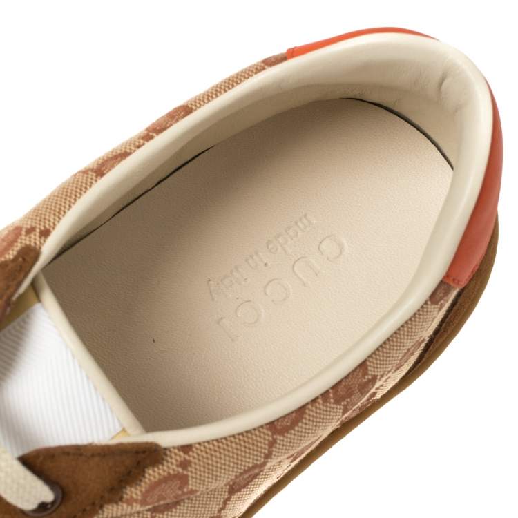 Pre Owned Gucci Beige/Brown GG Canvas And Leather JBG Web Lace Up Sneakers Size 45
