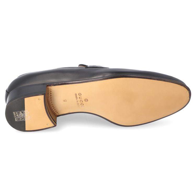 Pre Owned Gucci Black Leather Web Interlocking G Slip On Loafers Size UK 10 EU 44