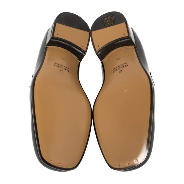 Pre Owned Gucci Black Leather Interlocking GG Loafers Size 43