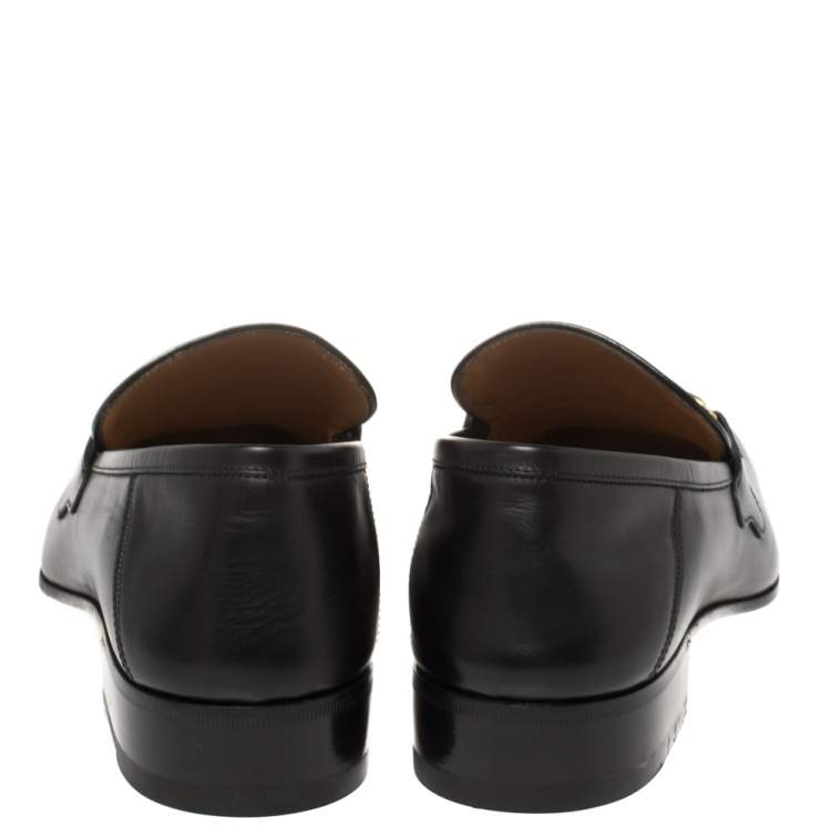 Pre Owned Gucci Black Leather Interlocking GG Loafers Size 43