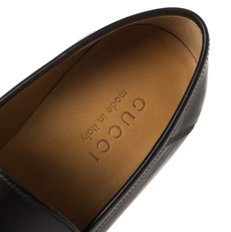 Pre Owned Gucci Black Leather Interlocking GG Loafers Size 43