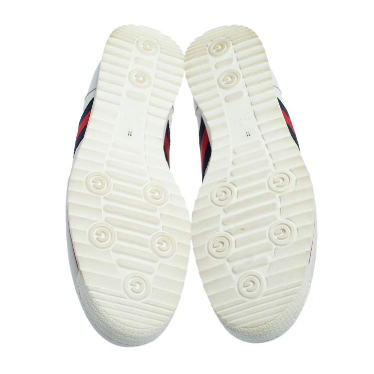 Pre Owned Gucci White Micro Guccissima Leather Web Low Top Sneakers Size 45