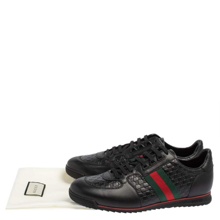 Pre Owned Gucci Black Guccissima Leather Web Detail Lace Up Sneakers Size 45