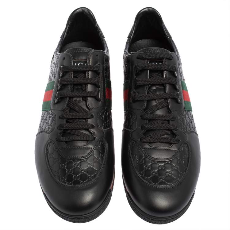 Pre Owned Gucci Black Guccissima Leather Web Detail Lace Up Sneakers Size 45