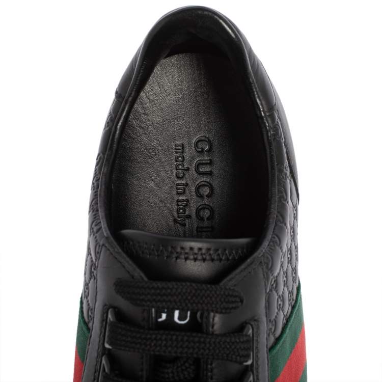 Pre Owned Gucci Black Guccissima Leather Web Detail Lace Up Sneakers Size 45