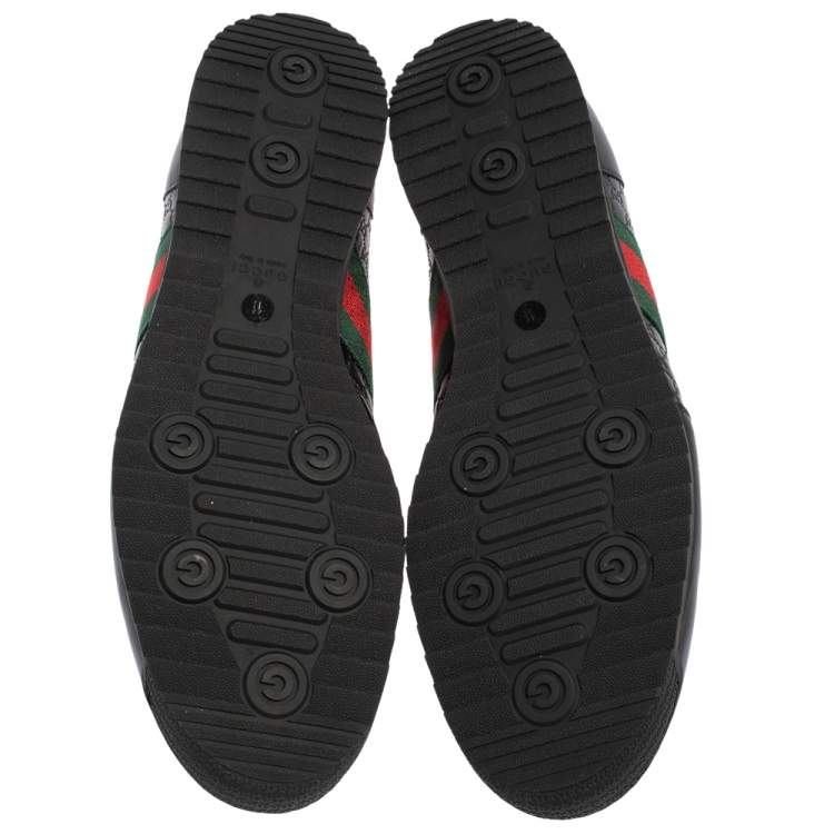 Pre Owned Gucci Black Guccissima Leather Web Detail Lace Up Sneakers Size 45