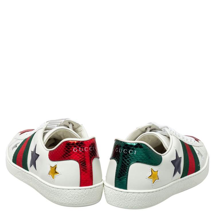 Pre Owned Gucci White Leather And Canvas Star Ace Sneakers Size 40
