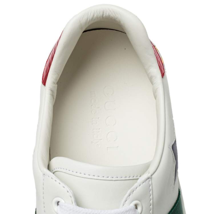 Pre Owned Gucci White Leather And Canvas Star Ace Sneakers Size 40