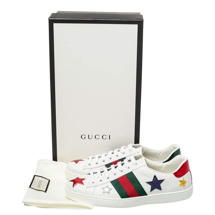 Pre Owned Gucci White Leather And Canvas Star Ace Sneakers Size 40