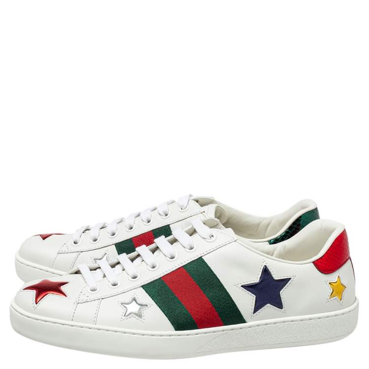Pre Owned Gucci White Leather And Canvas Star Ace Sneakers Size 40