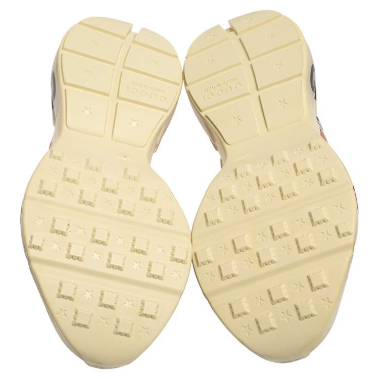 Pre Owned Gucci Ivory Leather Rhyton Mouth Print Low Top Sneakers Size 40