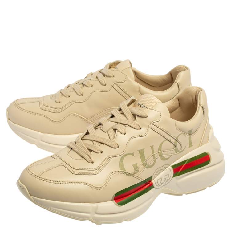 Pre Owned Gucci Ivory Leather Rhyton Vintage Logo Low Top Sneakers Size 40