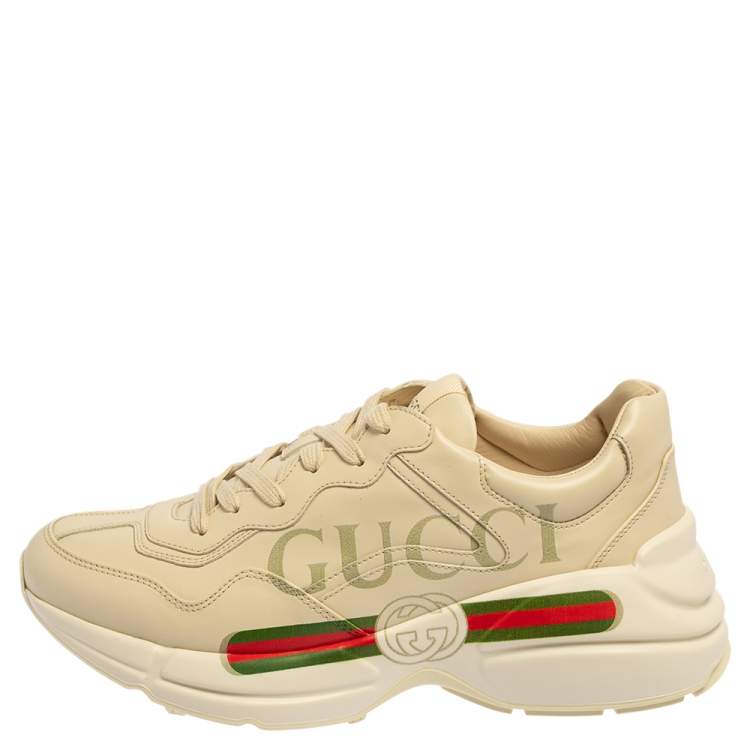 Men's Ivory Leather Rhyton Vintage Gucci Logo Sneaker