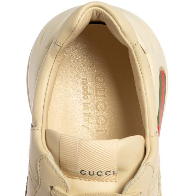 Pre Owned Gucci Ivory Leather Rhyton Vintage Logo Low Top Sneakers Size 40