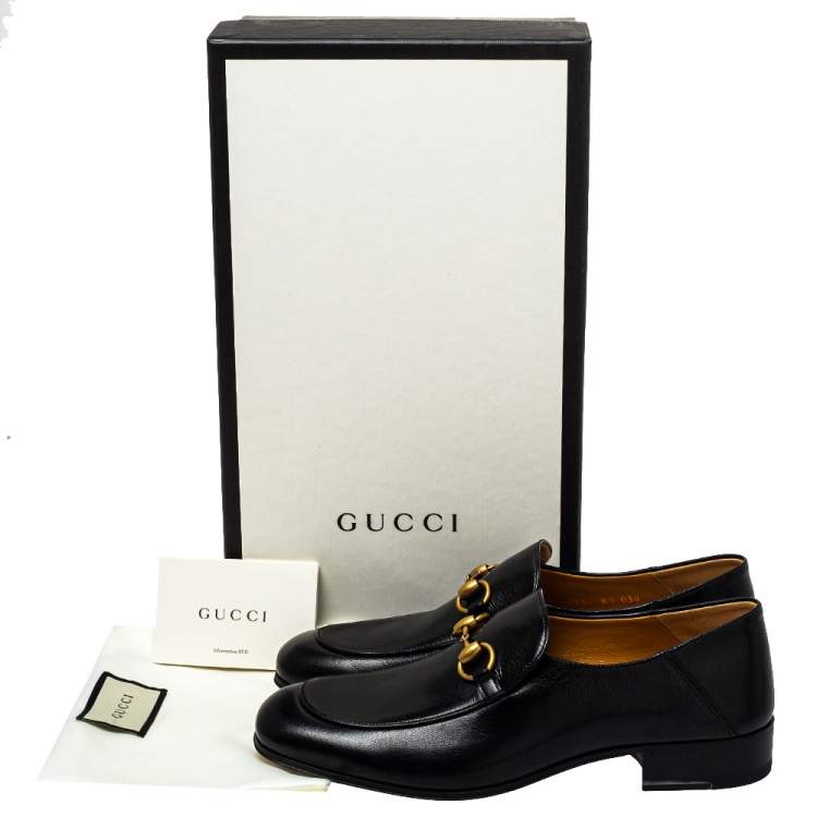 Pre Owned Gucci Black Leather Horsebit Quentin Slip On Loafers Size 40.5