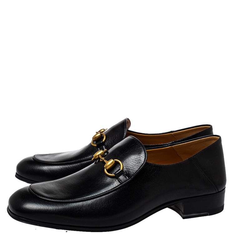 Pre Owned Gucci Black Leather Horsebit Quentin Slip On Loafers Size 40.5