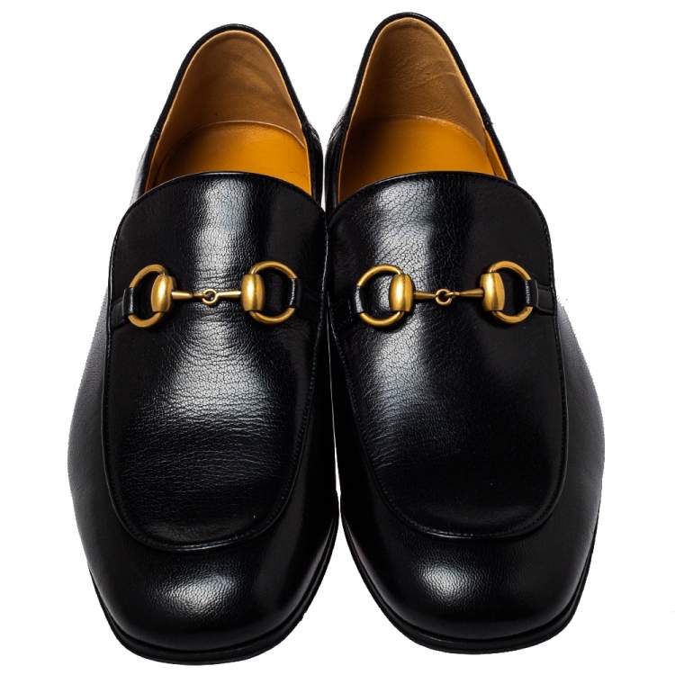 Pre Owned Gucci Black Leather Horsebit Quentin Slip On Loafers Size 40.5