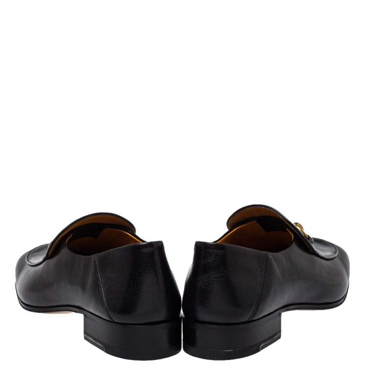 Pre Owned Gucci Black Leather Horsebit Quentin Slip On Loafers Size 40.5