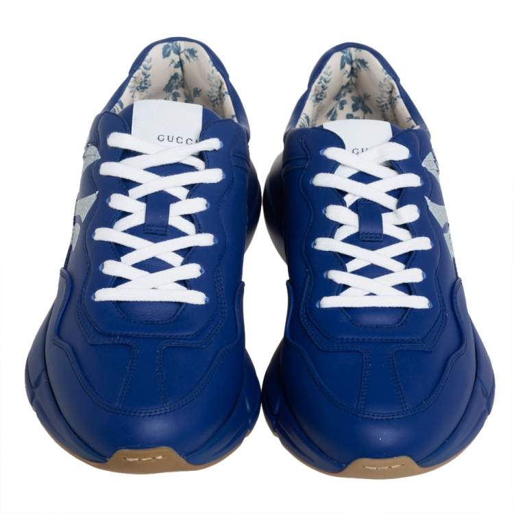 Pre Owned Gucci Blue Leather Rhyton NY Yankees Low Top Sneakers Size 41