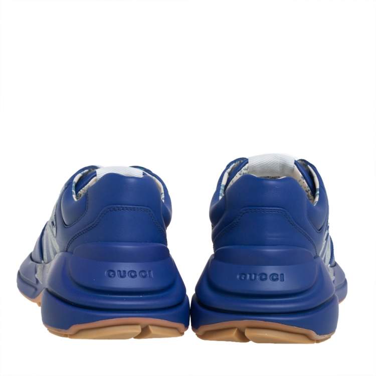 Pre Owned Gucci Blue Leather Rhyton NY Yankees Low Top Sneakers Size 41