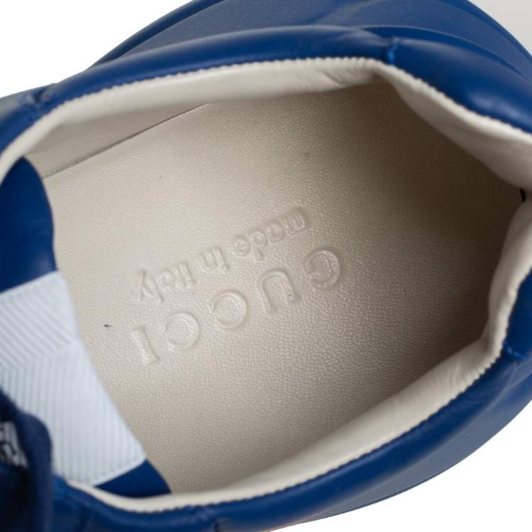 Pre Owned Gucci Blue Leather Logo Rhyton Low-Top Sneakers Size 42