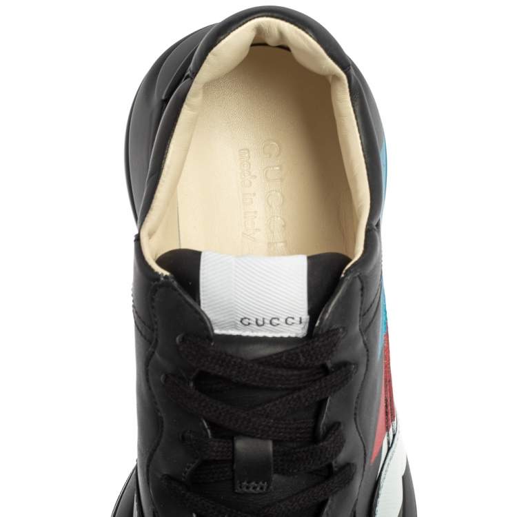 مملوكة مسبقًا Gucci Black Leather Rhyton Web Print Sneakers Size 41.5