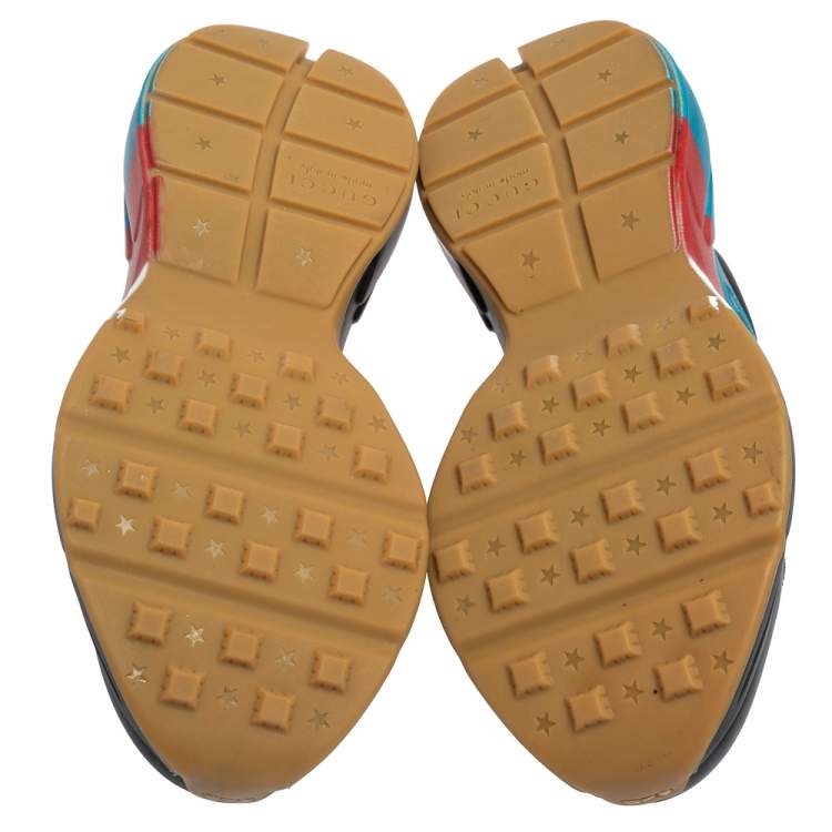 Pre Owned Gucci Black Leather Rhyton Web Print Sneaker Size 43